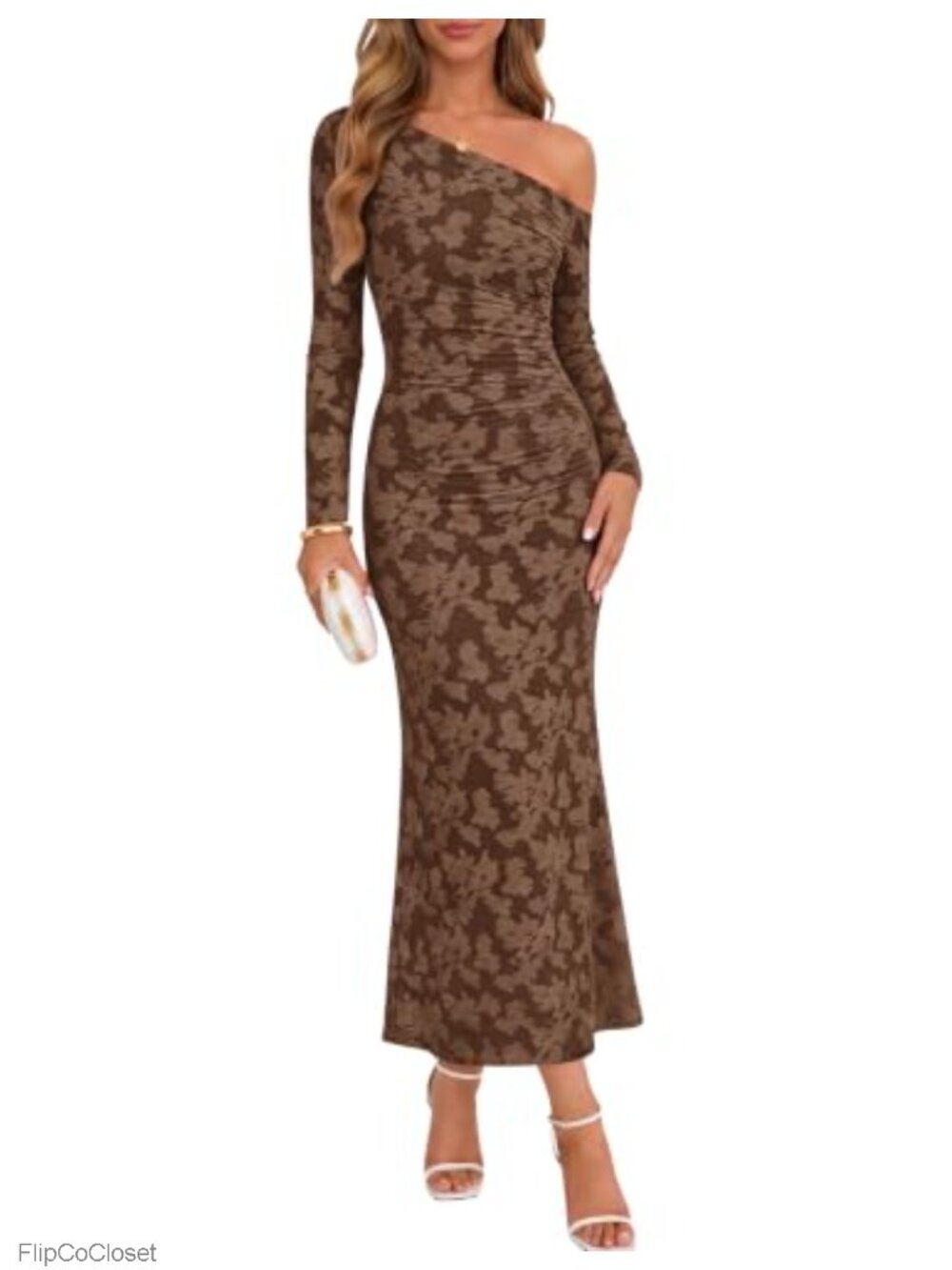 Off Shoulder Bodycon Maxi Dress Long Sleeve Floor Length Wedding Guest